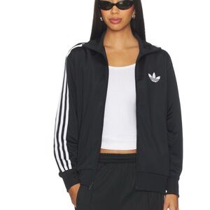 Adidas Firebird Black Track Jacket with White Accents